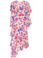 Natasha Zinko Floral Print Ruffle Asymmetric Silk Dress - Pink &