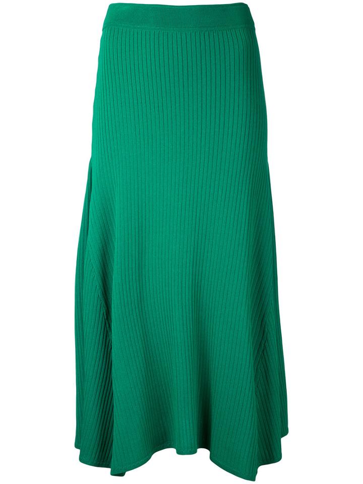 Le Ciel Bleu - Flared Rib Skirt - Women - Polyester/rayon - 36, Green, Polyester/rayon