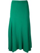 Le Ciel Bleu - Flared Rib Skirt - Women - Polyester/rayon - 36, Green, Polyester/rayon
