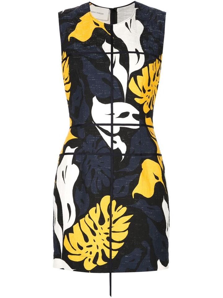 Cedric Charlier Leaf Print Mini Dress