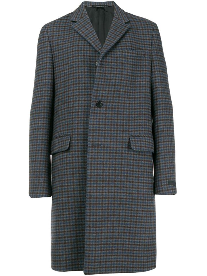 Prada Single Breasted Check Coat - Grey