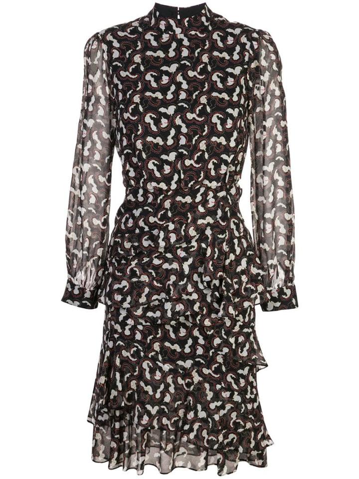 Saloni Ruched Printed Dress - Black