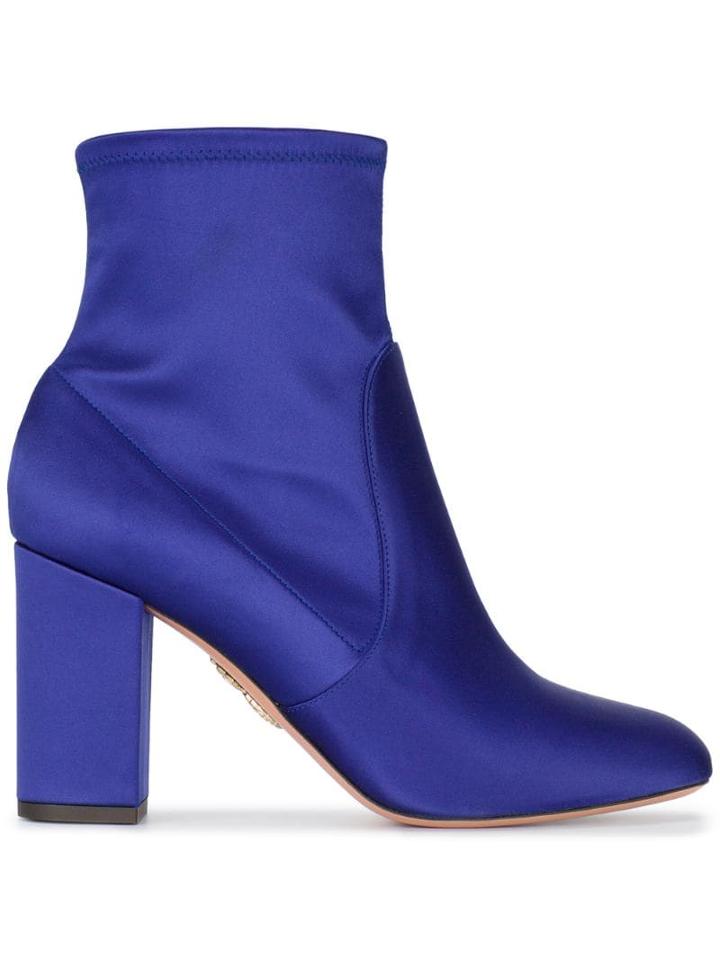 Aquazzura Blue So Me 85 Satin Ankle Boots