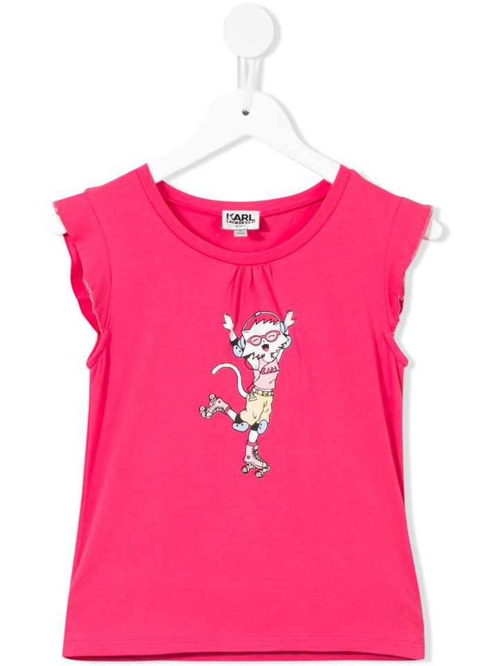Karl Lagerfeld Kids Cat Print T-shirt, Girl's, Size: 10 Yrs, Pink/purple