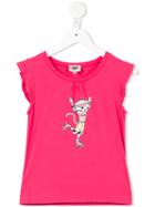 Karl Lagerfeld Kids Cat Print T-shirt, Girl's, Size: 10 Yrs, Pink/purple