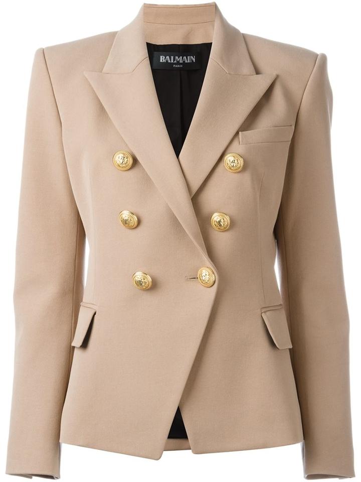 Balmain Double Breasted Blazer, Women's, Size: 34, Nude/neutrals, Cotton/spandex/elastane/viscose