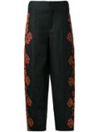 Chloé Embroidered Folk Trousers, Women's, Size: 38, Black, Linen/flax
