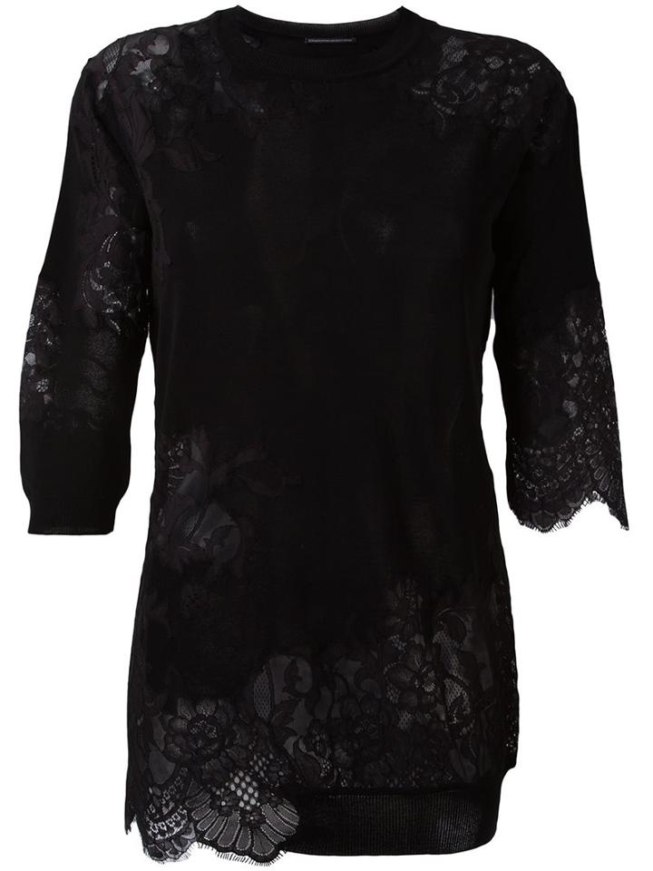 Ermanno Scervino Lace Insert Knitted Top, Women's, Size: 46, Black, Viscose/polyester