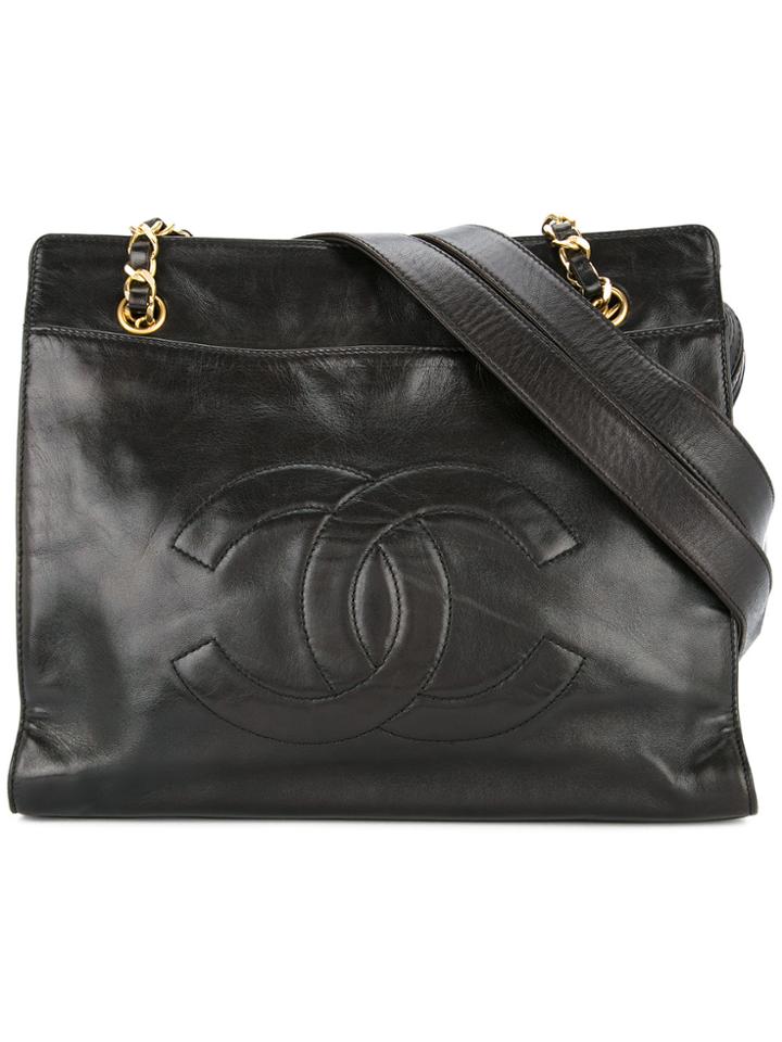 Chanel Vintage Cc Stitch Tote Bag - Black