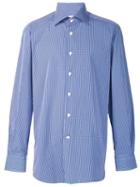 Kiton Plaid Button Down Shirt, Men's, Size: 17, Blue, Cotton