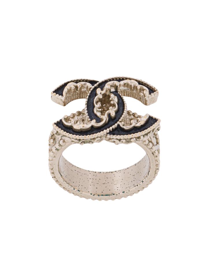 Chanel Vintage Baroque Logo Ring - Metallic