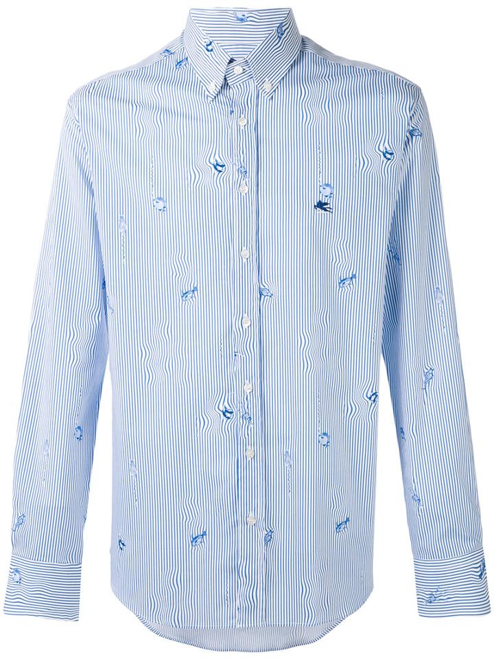 Etro - Striped Fish Print Shirt - Men - Cotton - 43, Blue, Cotton