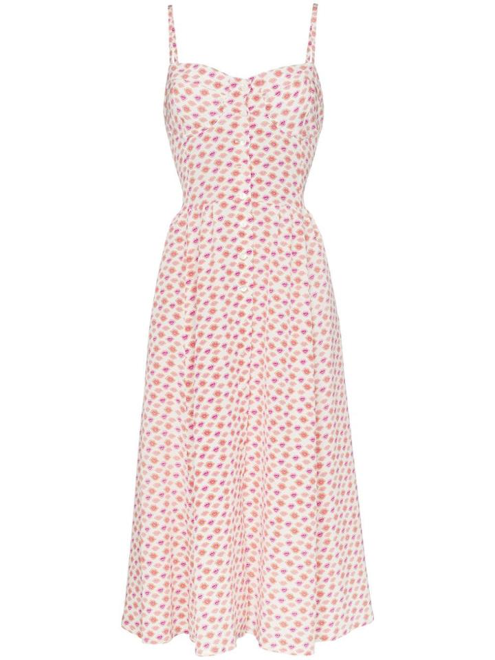 Maryam Nassir Zadeh Silk Lip Print Bustier Midi Dress - White