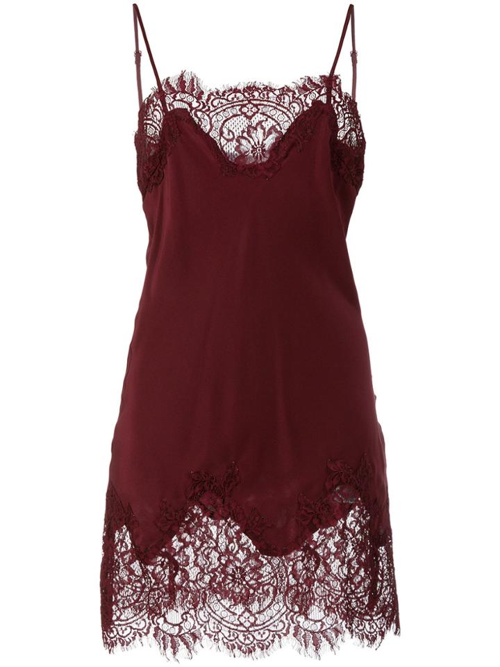 Gold Hawk Lace Detail Slip Dress - Red
