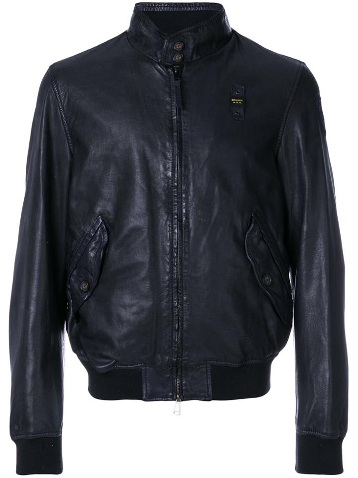 Blauer Mandarin Collar Bomber Jacket - Blue