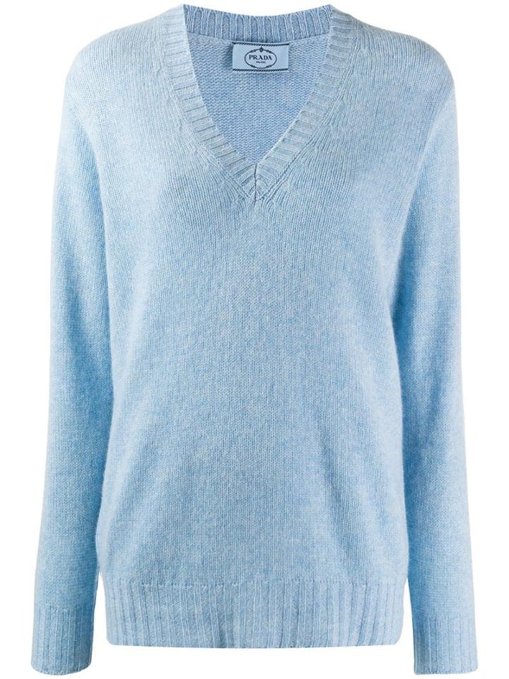 Prada Loose V-neck Jumper - Blue