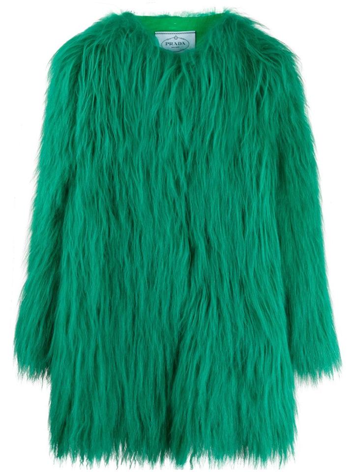 Prada Textured Fur Coat - Green