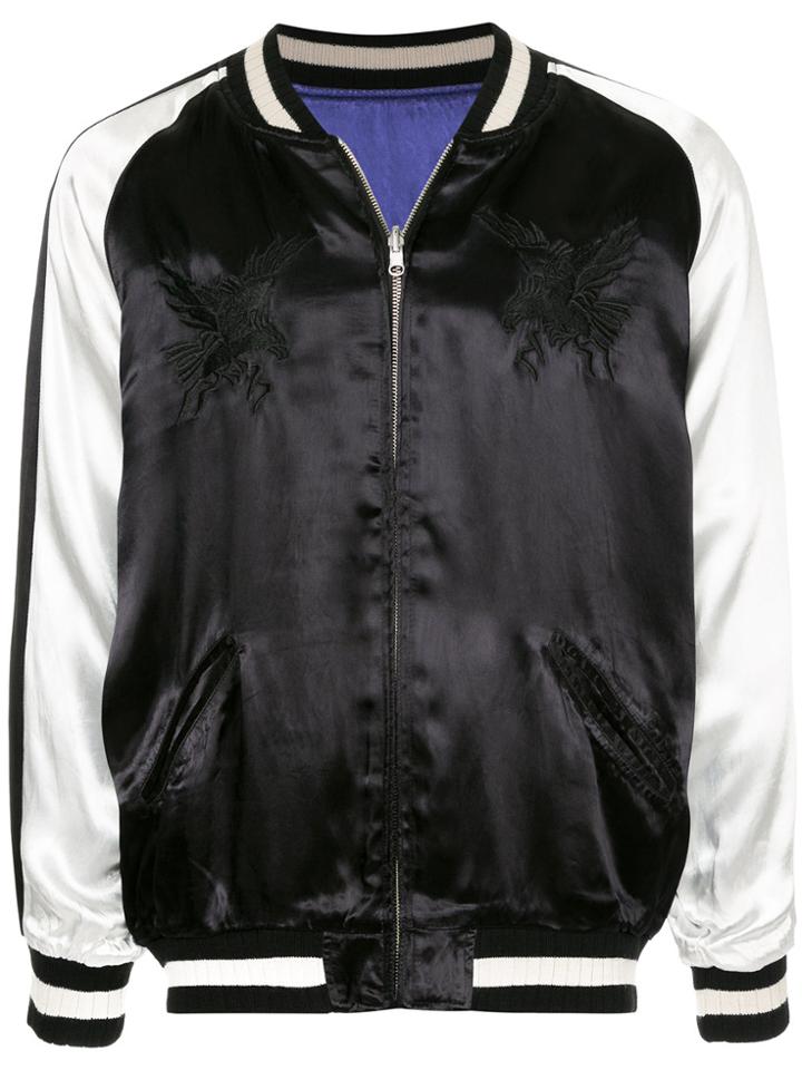 Monkey Time Embroidered Satin Bomber Jacket - Black