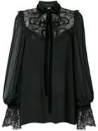 Elie Saab Embroidered Lace-insert Georgette Blouse - Black