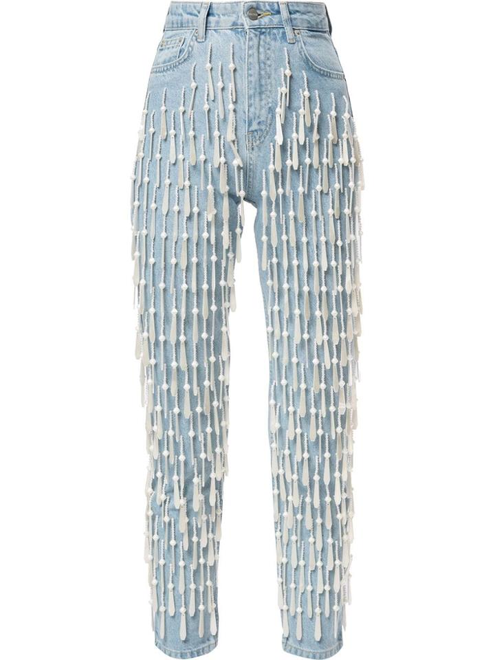 Dalood All-over Pearl-bead High-rise Jeans - Blue