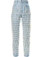 Dalood All-over Pearl-bead High-rise Jeans - Blue