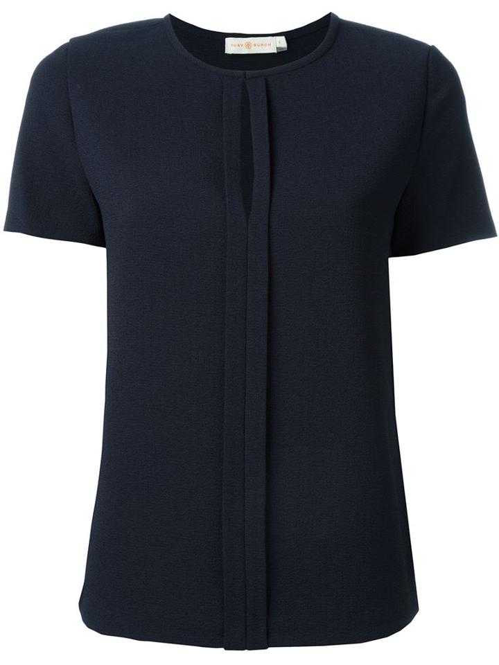 Tory Burch Keyhole Collar T-shirt, Women's, Size: 10, Blue, Polyester/spandex/elastane