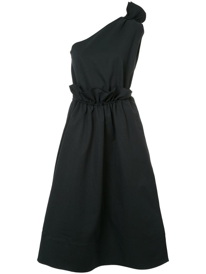 Goen.j One-shoulder Ruffled Midi Dress - Black