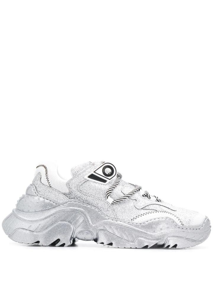 Nº21 Oversized Sole Glitter Billy Sneakers - Silver
