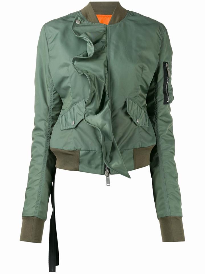 Unravel Project Ruffled Bomber Jacket - Green