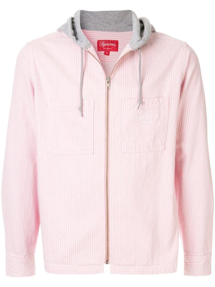 Supreme Striped Zipped Hoodie - Pink
