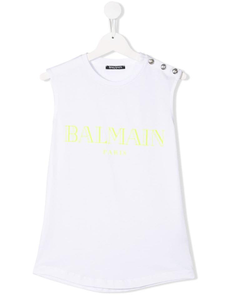 Balmain Kids Teen Logo Print Tank Top - White
