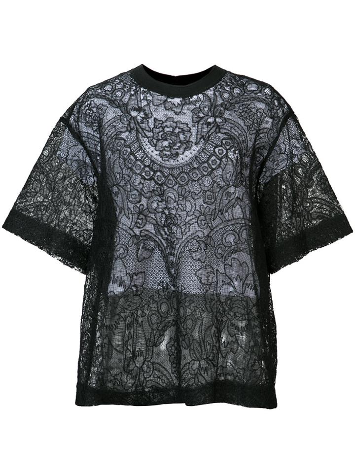 Vera Wang Layered Floral Lace Top - Black