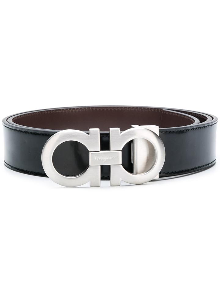 Salvatore Ferragamo Logo Buckle Mid Width Belt - Black