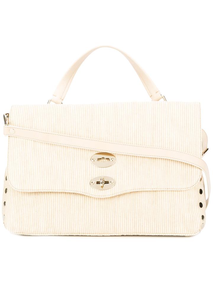 Zanellato Flip Lock Shoulder Bag, Women's, Nude/neutrals, Canvas/leather