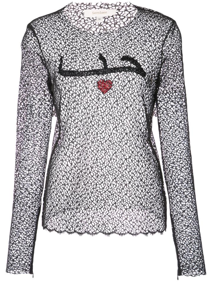 Semsem Open Weave Lace Top - Black