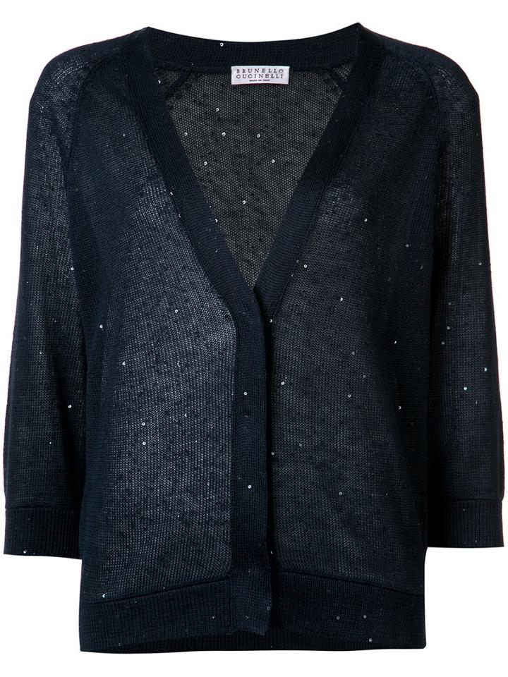 Brunello Cucinelli Sequin Embellished Cardigan, Women's, Size: Medium, Blue, Linen/flax/silk