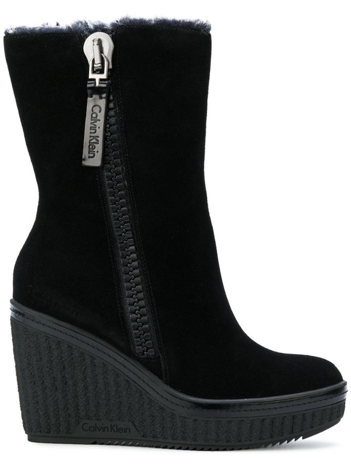Calvin Klein Jeans Wedge Zip Boots - Black