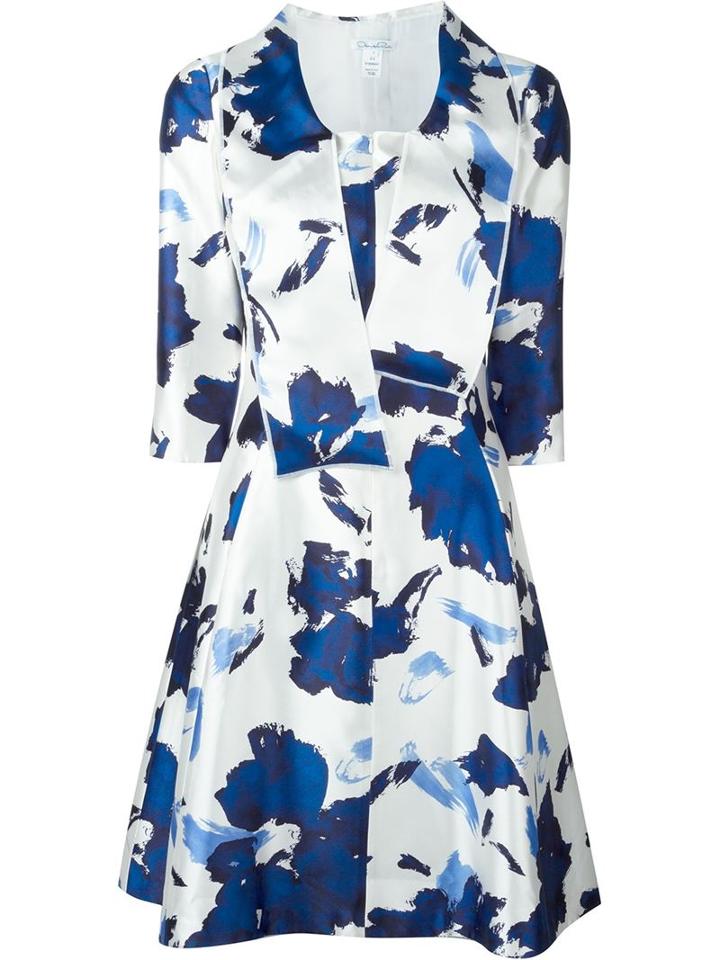 Oscar De La Renta Floral Print Dress, Women's, Size: 10, White, Silk