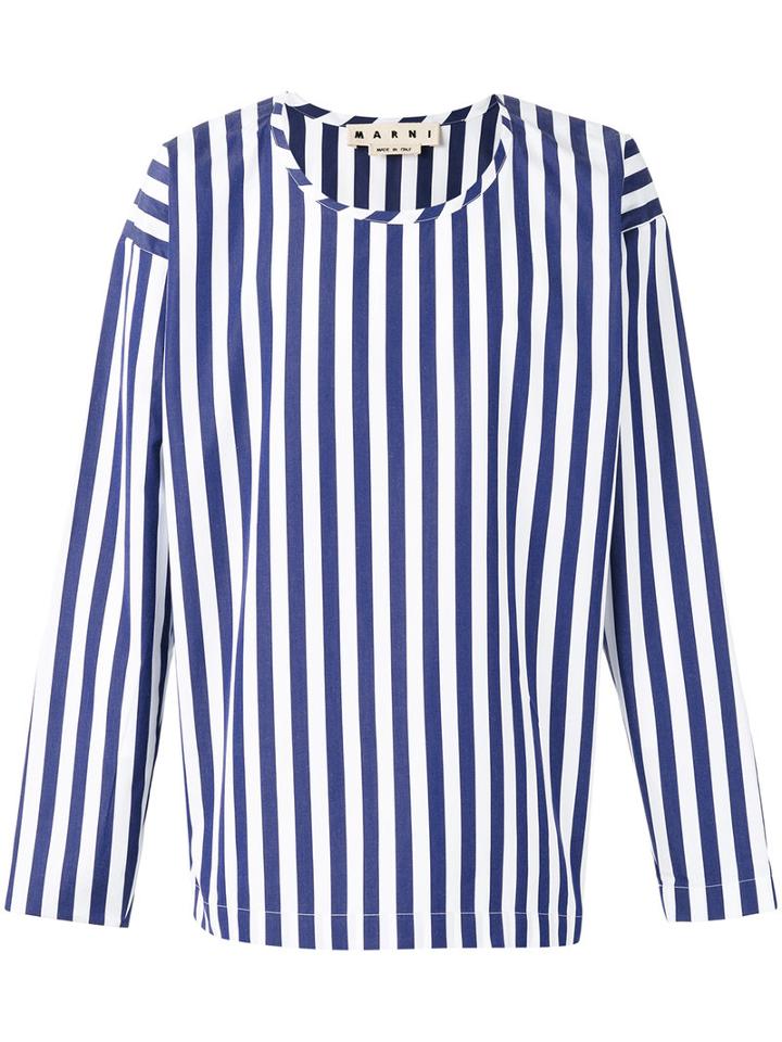 Marni Striped Collarless Shirt, Men's, Size: 48, Blue, Cotton