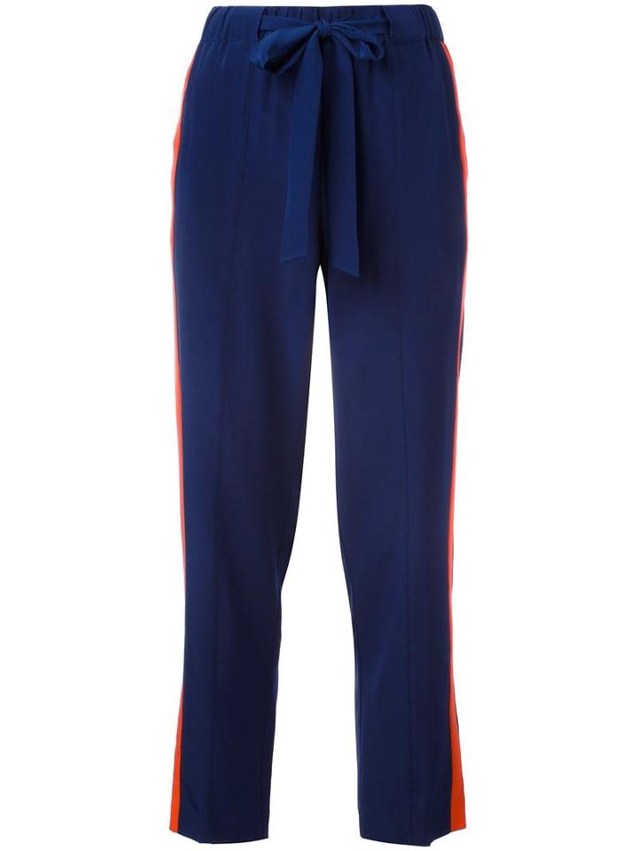 Tory Burch Side Stripe Trousers, Women's, Size: 4, Blue, Silk