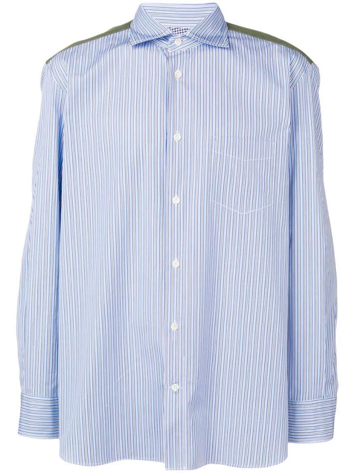 Junya Watanabe Man Panelled Camouflage Stripe Shirt - Blue