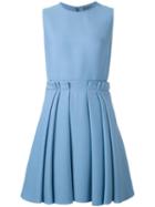 Alexander Mcqueen Pleated Hem Skater Dress, Women's, Size: 44, Blue, Silk/cotton/wool