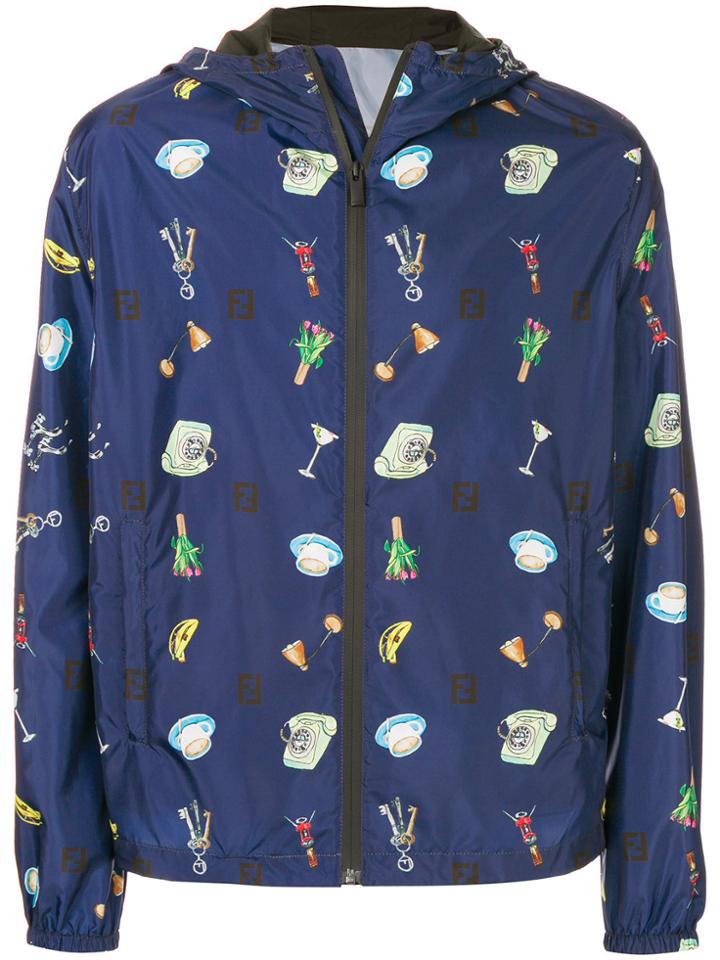 Fendi Printed Zipped Jacket - Blue