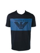 Armani Jeans Logo Print T-shirt, Men's, Size: Large, Blue, Cotton