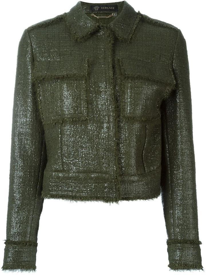 Versace 'laminated Boucle' Jacket, Women's, Size: 38, Green, Cotton/silk/viscose