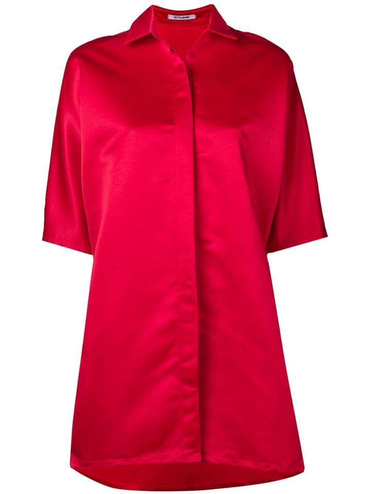 Styland Oversized Shirt Dress - Red