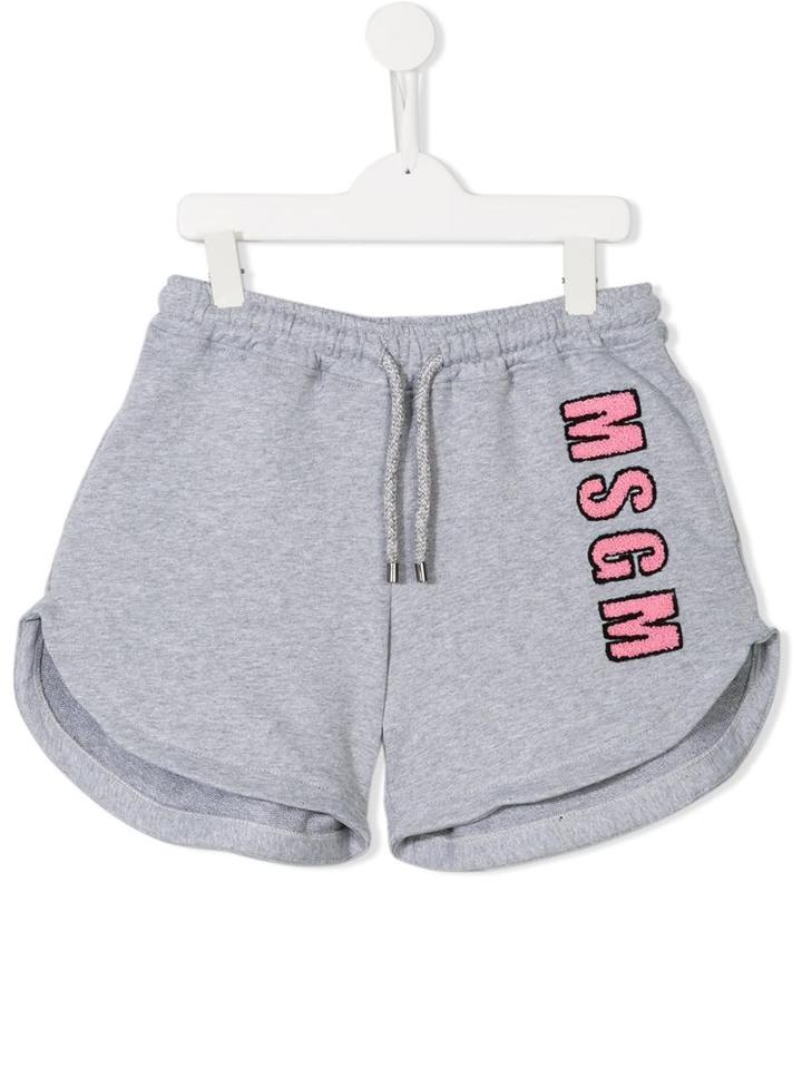 Msgm Kids Logo Patch Track Shorts, Girl's, Size: 14 Yrs, Grey
