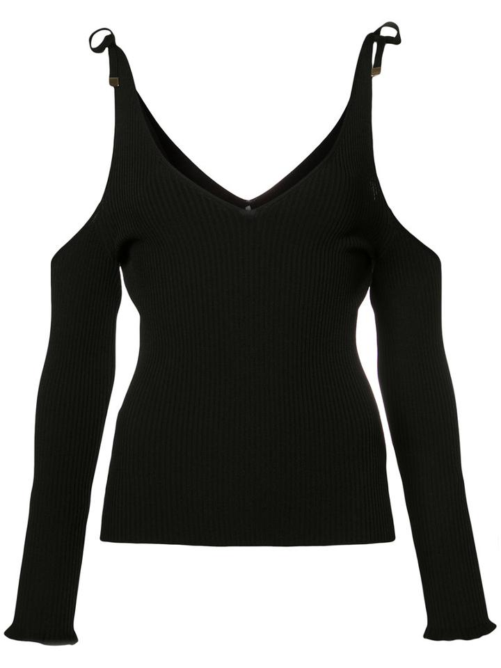 Rosetta Getty Cut-out Ribbed Jumper, Women's, Size: Medium, Black, Viscose/polyester