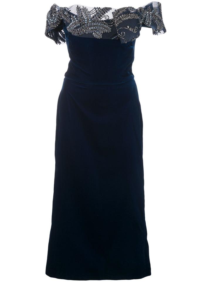 Marchesa Embroidered Midi Dress - Blue