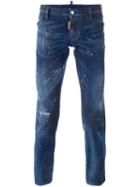 Dsquared2 Distressed Jeans, Men's, Size: 50, Blue, Cotton/calf Leather/spandex/elastane